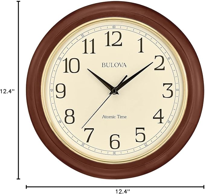 Bulova Atomic Time 2 Analog Wall Clock C5004 | 12.4" Wooden Frame, Sets Time - Image 7