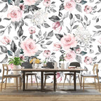 Grey Leaf Pink Flowers Mural Bedroom Floral Wallpaper Room Decor Living Room tv - Image 3