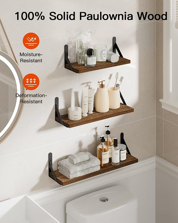 AMADA HOMEFURNISHING Wall Shelves Set of 6, Rustic Farmhouse Floating Shelves - Image 6