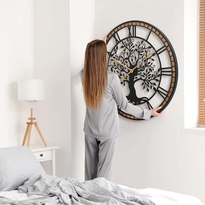 Micasso Rustic Oversize Wall Clock: 35Inch Farmhouse Tree of Life Metal - Image 4