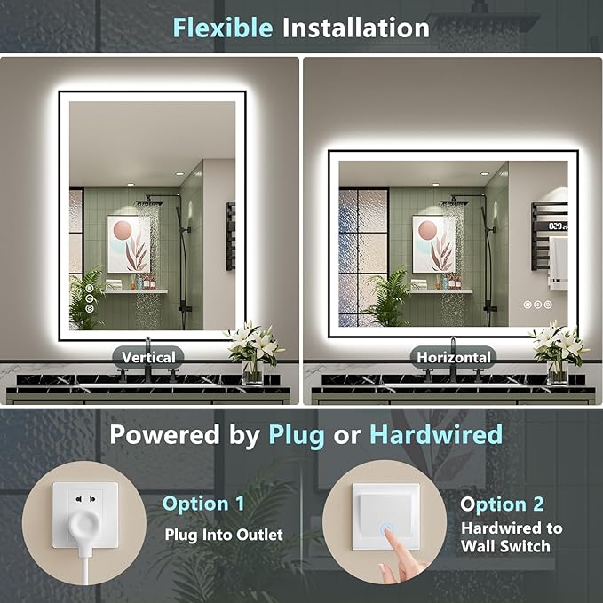 48x40 Black Framed LED Bathroom Mirror - Image 7