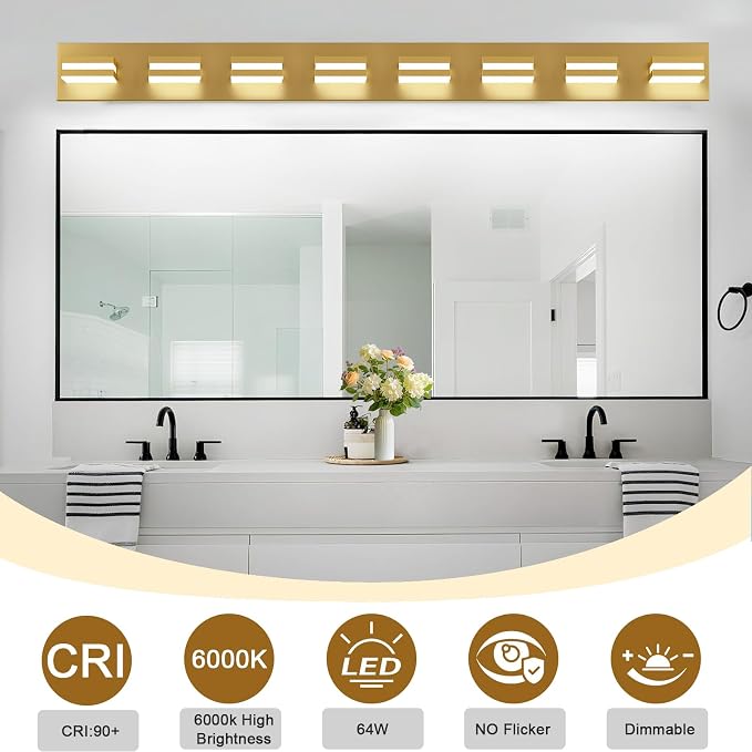 IZORRO LED Modern Bathroom Lights Fixtures, Brushed Glod Acrylic Wall Lighting - Image 4