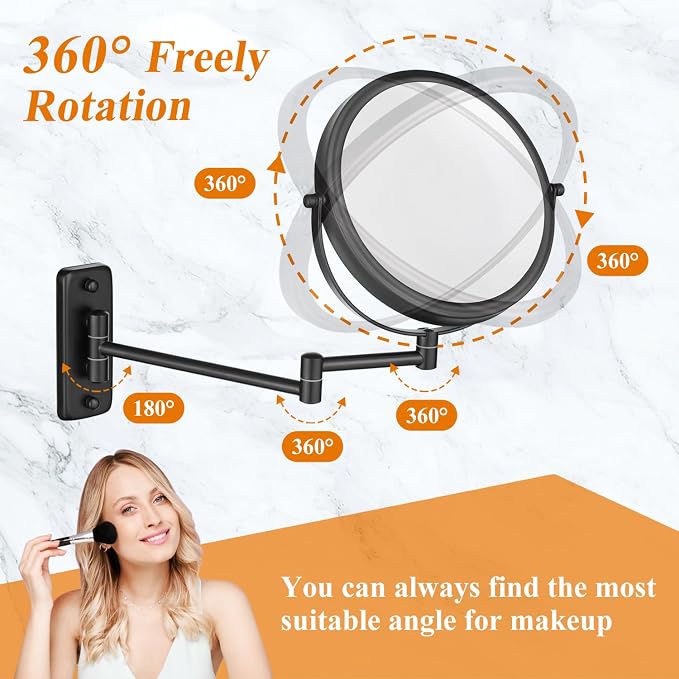 DECLUTTR 1X/15X Wall Mounted Makeup Mirror, 360° Swivel Extendable Bathroom - Image 3