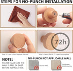 4 Pack Wood Hooks No Damage Wall Hooks Round Rings Adhesive Hooks Clothes - Image 5