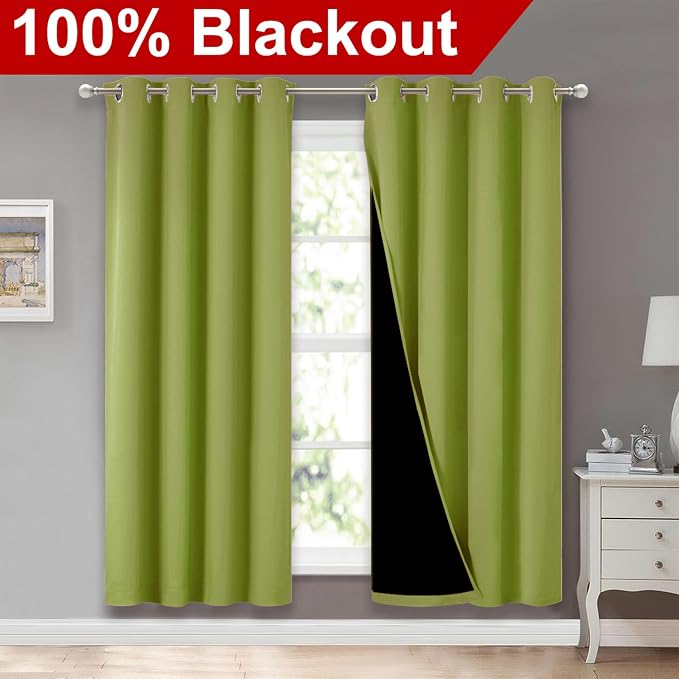 NICETOWN 100% Blackout Window Curtain Panels, Fresh Green, 2 Pieces, 52-inch - Image 2