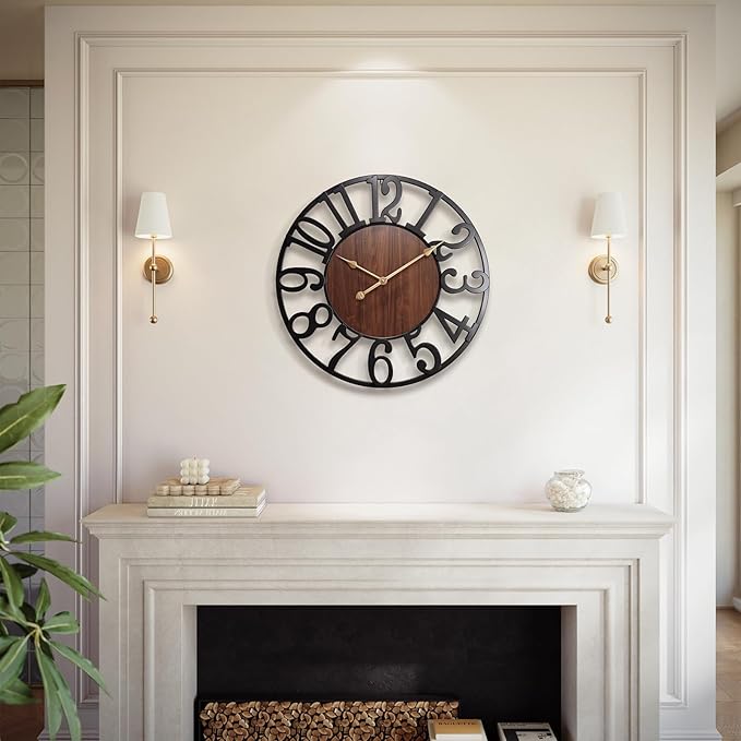 Vantic 24 Inch Large Wall Clock, Arabic Numeral Wood Oversized Wall Clocks by Vantic