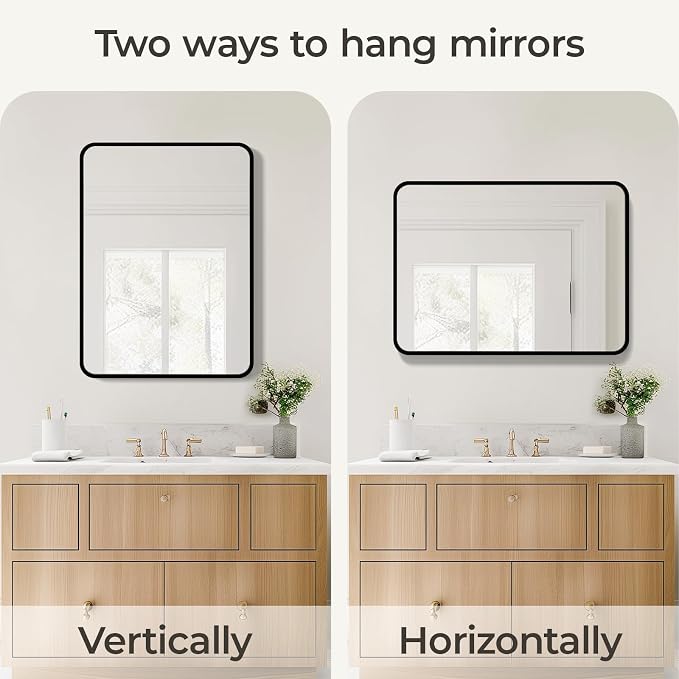 USHOWER Black Bathroom Mirror for Over Sink 22 x 30 Inch, Matte Black Rectangle - Image 6