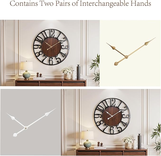 Vantic 32 Inch Large Wall Clock, Arabic Numeral Wood Oversized Wall Clocks - Image 4