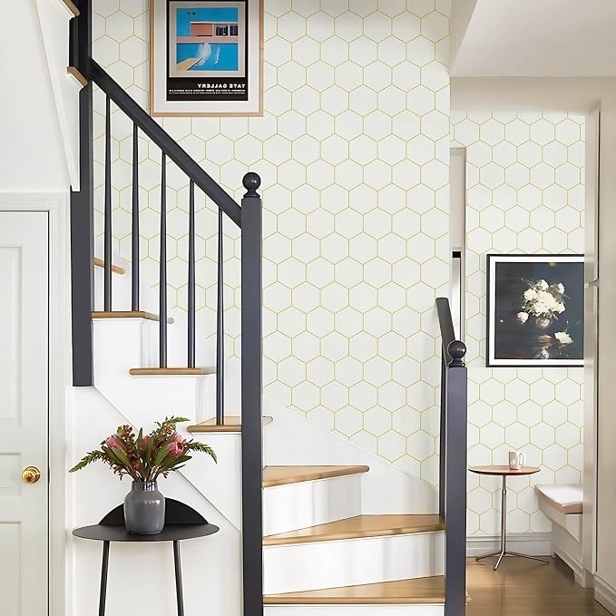 Beige and Gold Wallpaper Geometric Peel and Stick Wallpaper - Image 8