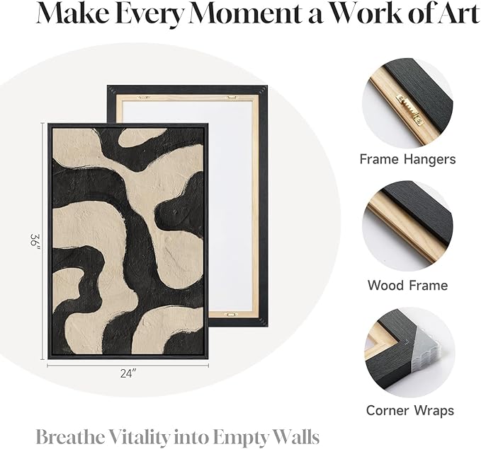 Framed Abstract Beige Black Wall Art - Image 5