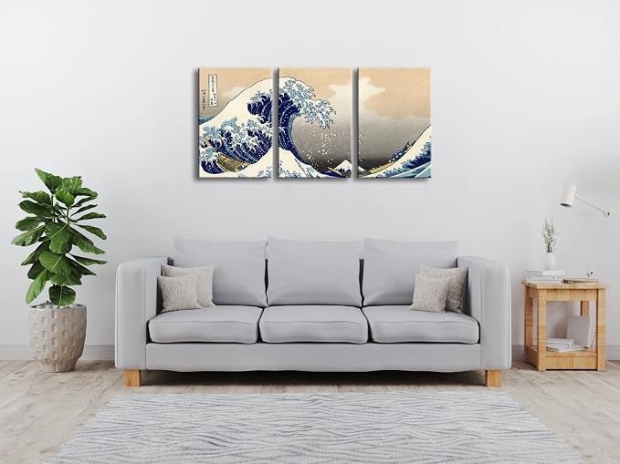Wieco Art Great Wave of Kanagawa Katsushika Hokusai 3 Piece Modern Stretched - Image 5