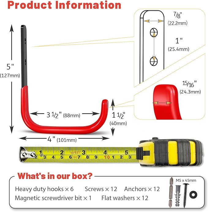 4 Inch Garage Hooks, 6 Pack Heavy Duty Wall Hooks - Image 6
