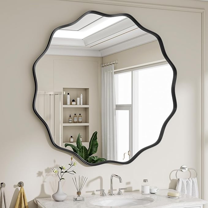 Round Wavy Mirror, 30 Inch Metal Frame Circle Mirror, Round Wall Mounted - Image 5