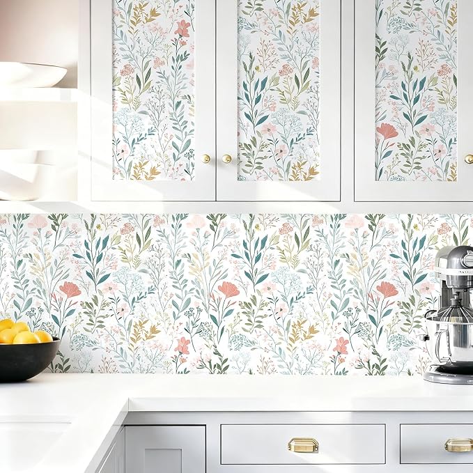 Froluya Floral Peel and Stick Wallpaper Boho Floral Contact Paper 16.9" x - Image 9