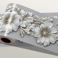 Silver Floral Wallpaper Border 196x4 Inch Peel and Stick Wall Border Metallic by IOHEFY