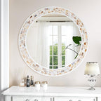 Tanmicoshomy Round Wall Mirror 30 Inch, Natural Brown Shell Framed Circle - Image 5