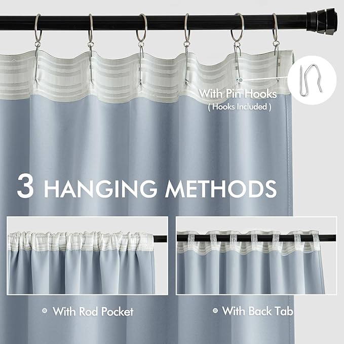 MIULEE Light Blue Back Tab Blackout Curtains 84 Inch Length 2 Panels Set - Image 3