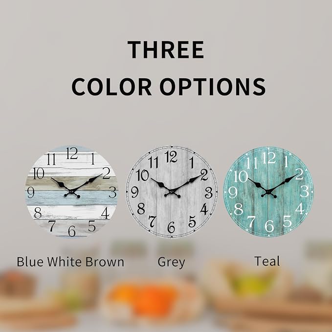 Wall Clock, 12 Inch Wall Clocks Battery Operated Silent Non Ticking, Wooden - Image 3