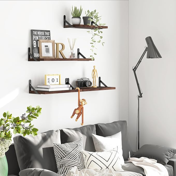YGEOMER Floating Shelves for Wall, Different Sizes Dark Carbonized Pine Wall - Image 5