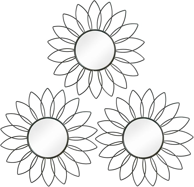 3 Pack Metal Mirrors for Wall Sunburst Wall Mirrors Home Décor Decorative by Uaussi