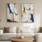 Large Framed Neutral Abstract Wall Art, 2 Piece Beige and Navy Blue Modern - Image 4