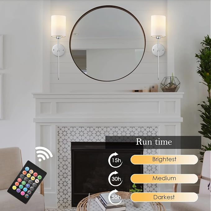 Battery Operated Wall Sconce Set of Two, Wireless Rechargeable Wall Light - Image 3