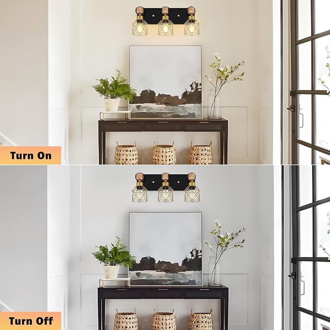 FadimiKoo Black and Gold Vanity Light, 3-Light Farmhouse Vanity Light, Bathroom - Image 5