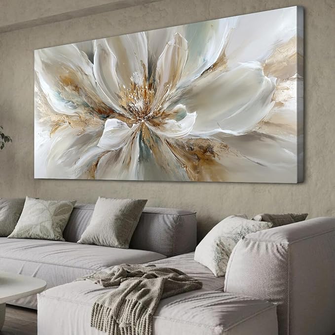 Flower Wall Art Vintage White Floral Canvas Pictures Abstract Blooming Flower - Image 6