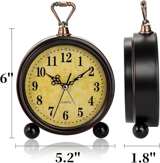 Pumtus 2 Pack Vintage Retro Analog Alarm Clocks, 5.2 Inch Silent Non Ticking - Image 2
