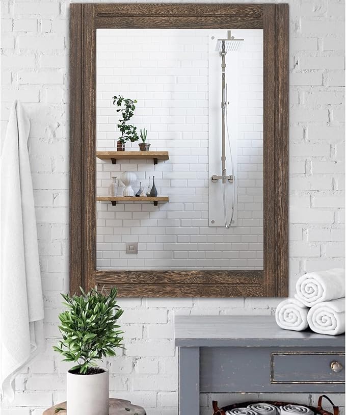 AAZZKANG Rustic Wood Mirror Rectangle Decorative Wall Hanging Mirrors - Image 4