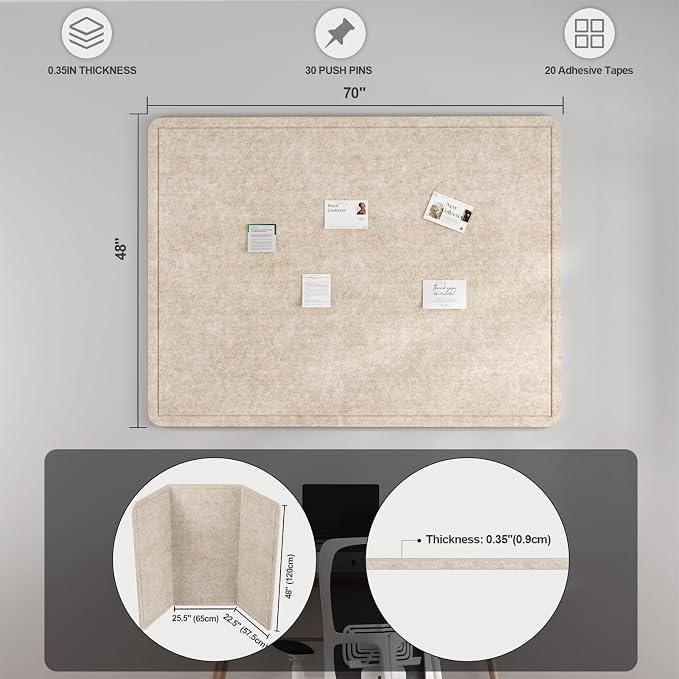 Large Felt Bulletin Board for Wall, Soft Felt Cork Board for Office, Home - Image 2