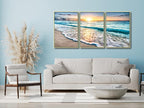 Wieco Art Framed Wall Art 3 Panels Blue Beach Canvas Art - Image 3