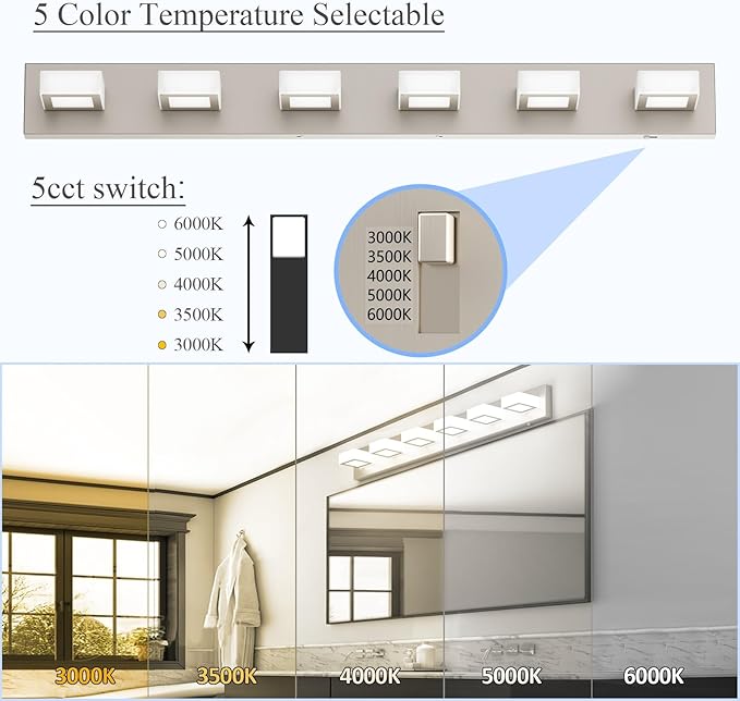 Ralbay Brushed Nickel Bathroom Lights Fixtures Dimmable 5 Color Temperature - Image 2