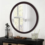 CULER Round Mirror 36 Inch, Wood Rustic Bathroom Tempered Wall Mirror - Image 2