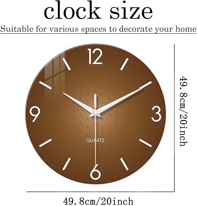 XFM Modern Wall Clock for Living Room Decor 20 Inch Large Brown Analog Wall - Image 6