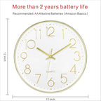 Foxtop Gold Wall Clock 12 Inch Silent Non-Ticking Battery Operated Round Modern - Image 2