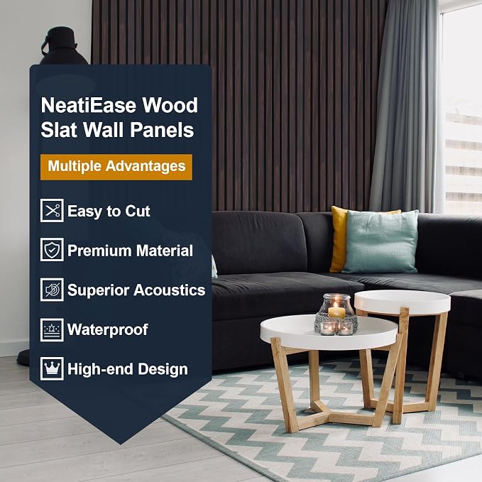 NeatiEase Wood Panels for Wall, 4-Piece 96" x 12.6" Soundproof Wood Slat Wall - Image 3