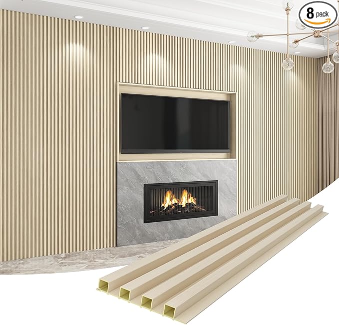8-Pack WPC Wall Panels 108’’ x 6.1’’ 3D Slat Wall Panel Acoustic Wall Paneling by Unknown