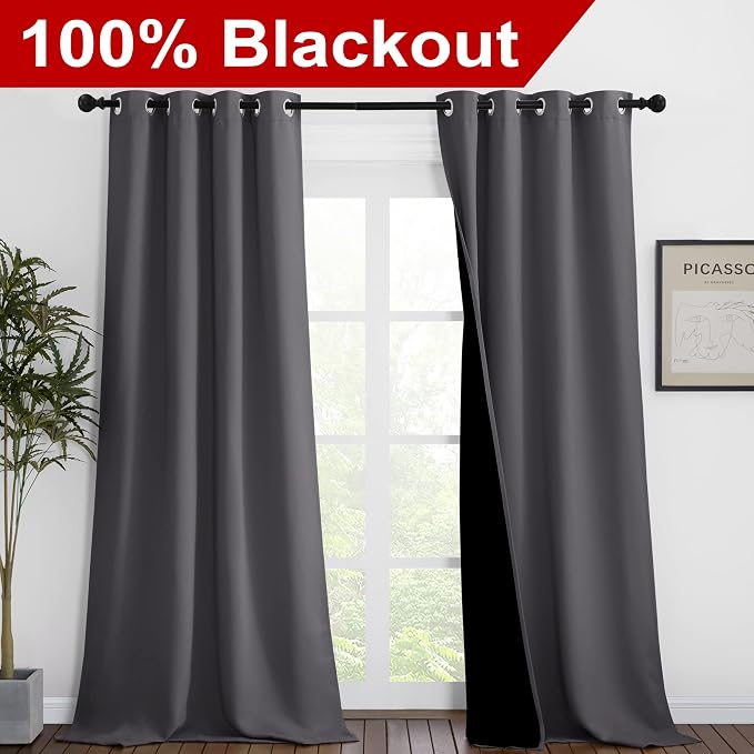 NICETOWN Grey Full Shade Curtain Panels, Pair of Thermal Insulated & Energy - Image 2