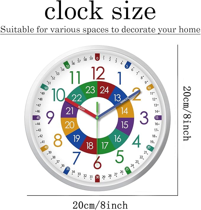 XFM Learning Clock for Kids Silent Non Ticking Battery Operated Colorful - Image 5