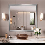Amorho Bathroom Mirror, 40x38 Inch Silver Thick Metal Framed Wall Mirrors by Amorho