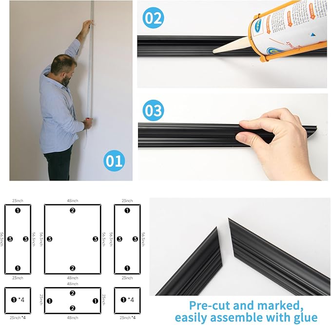 Art3d Pre-Cut Wall Molding Set of 6 pcs, Ready-to-Assemble Wainscoting Panels - Image 8