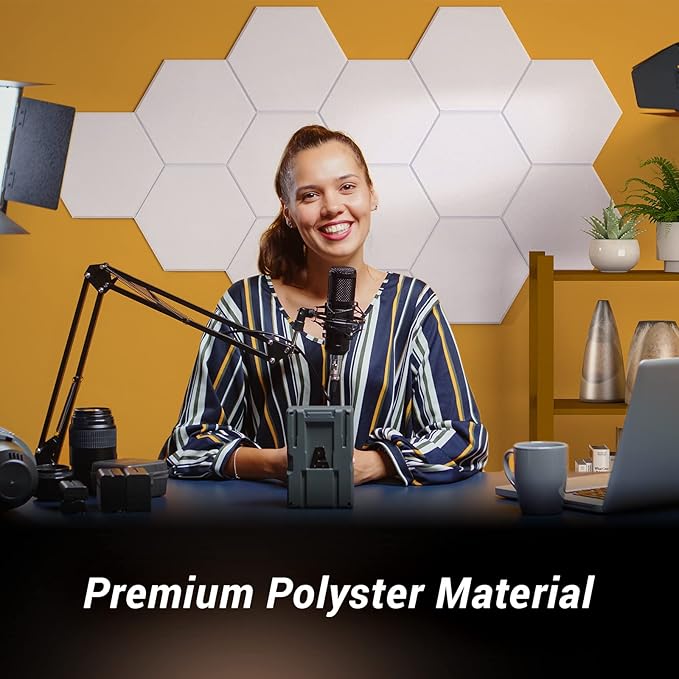12 Pack Self-adhesive Hexagon Acoustic Panels, TONOR 12"x 10"x 0.4" High - Image 2