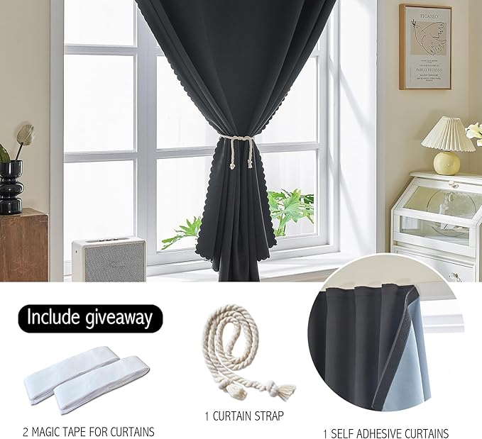 AJAZZ 100% Blackout Shades Window Cover Self Adhesive Curtains Sticky Curtain - Image 2