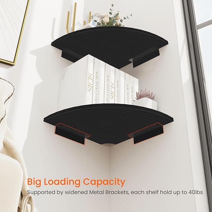 Homode Corner Floating Shelves, 2 Tier Curved Corner Hanging Shelving - Image 5