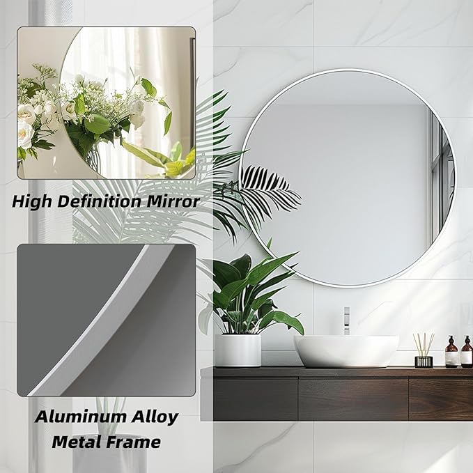 White Round Mirror, 20 Inch White Circle Mirror, Metal Frame Round Wall Mounted - Image 2
