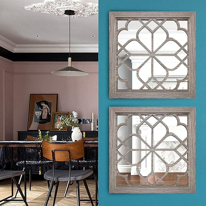 Wocred Set of 4 Mirrors Square Wall Mirror, Gorgeous Rustic Farmhouse Accent - Image 4