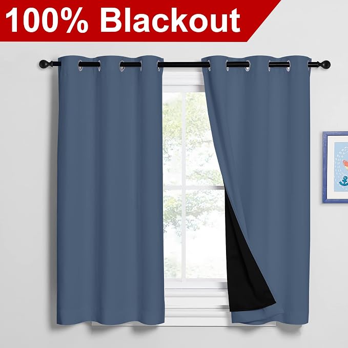 NICETOWN Stone Blue 100% Blackout Curtains 2 Panels Set Burg, Thermal Insulated - Image 2