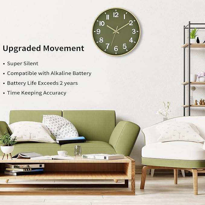 Foxtop Modern Wall Clock Silent Non-Ticking Battery Operated Round Quartz 12 - Image 3