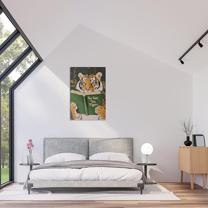 ALMLZL Funny Tiger Reading Book Wall Art Motivational Animal Reading Canvas - Image 4
